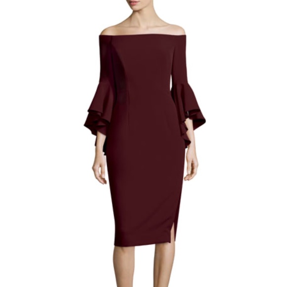 NWT MILLY Italian Cady Bell Sleeve Bordeaux Selene Dress size 4 - Picture 2 of 12